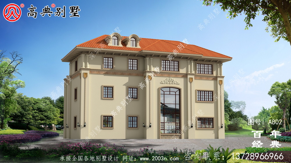 歐式三層舒適別墅設計圖和效果圖_鄉村三層別墅設計圖