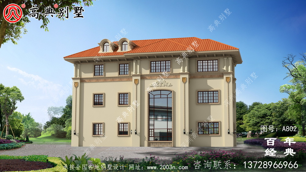 歐式三層舒適別墅設計圖和效果圖_鄉村三層別墅設計圖