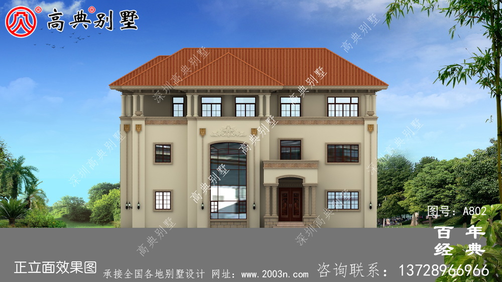 歐式三層舒適別墅設計圖和效果圖_鄉村三層別墅設計圖