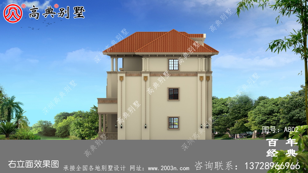 歐式三層舒適別墅設計圖和效果圖_鄉村三層別墅設計圖
