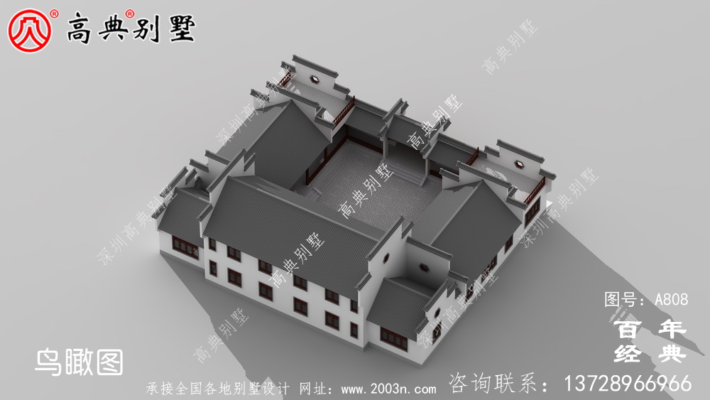 二层新中式房屋设计图纸及设计效果图_徽派房子设计图纸