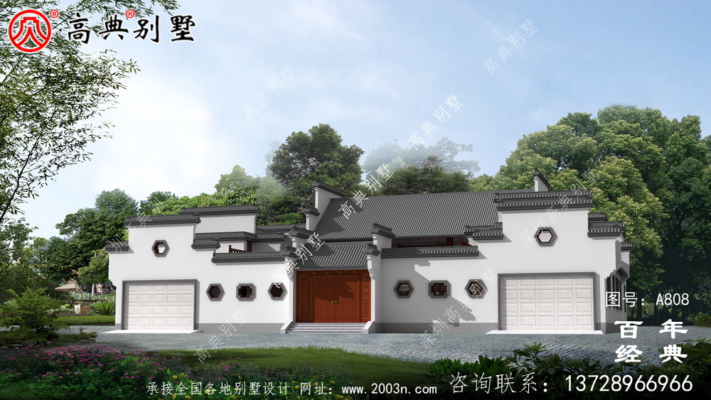 二层新中式房屋设计图纸及设计效果图_徽派房子设计图纸