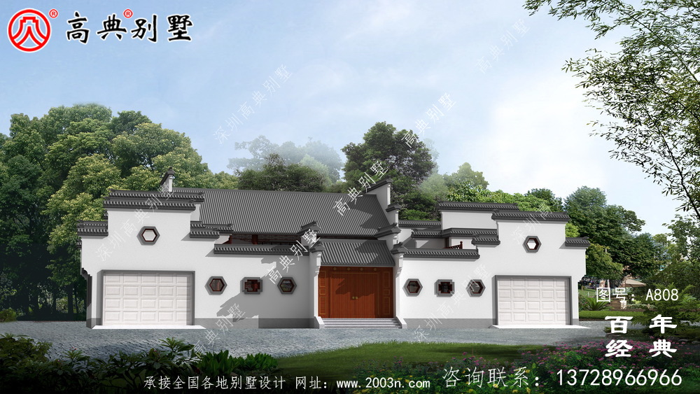 二层新中式房屋设计图纸及设计效果图_徽派房子设计图纸
