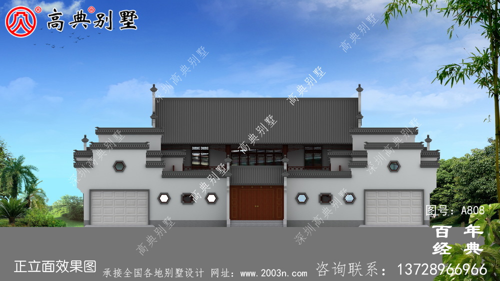 二层新中式房屋设计图纸及设计效果图_徽派房子设计图纸