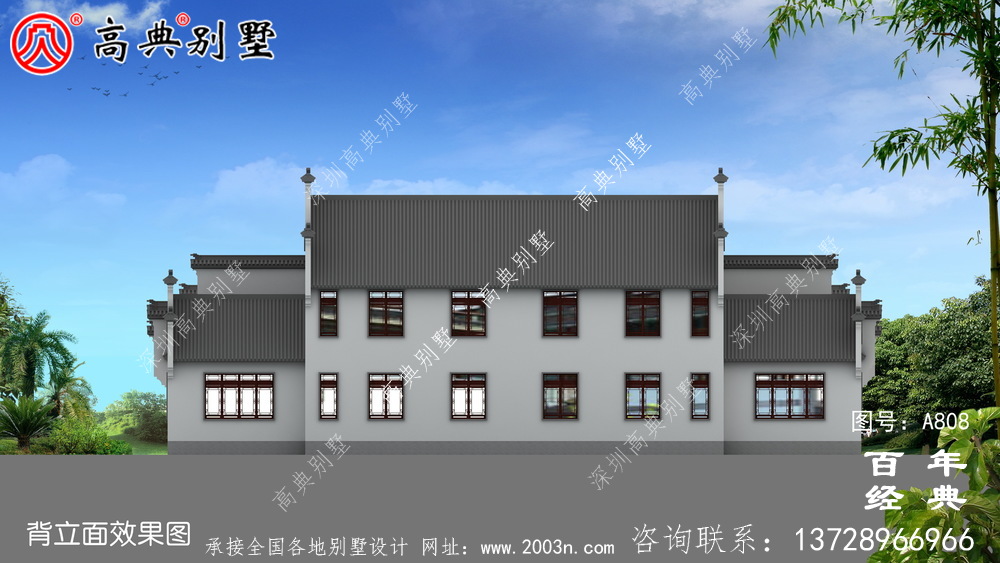 二层新中式房屋设计图纸及设计效果图_徽派房子设计图纸