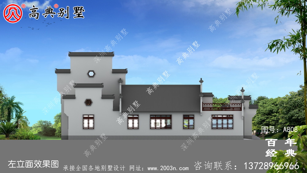 二层新中式房屋设计图纸及设计效果图_徽派房子设计图纸