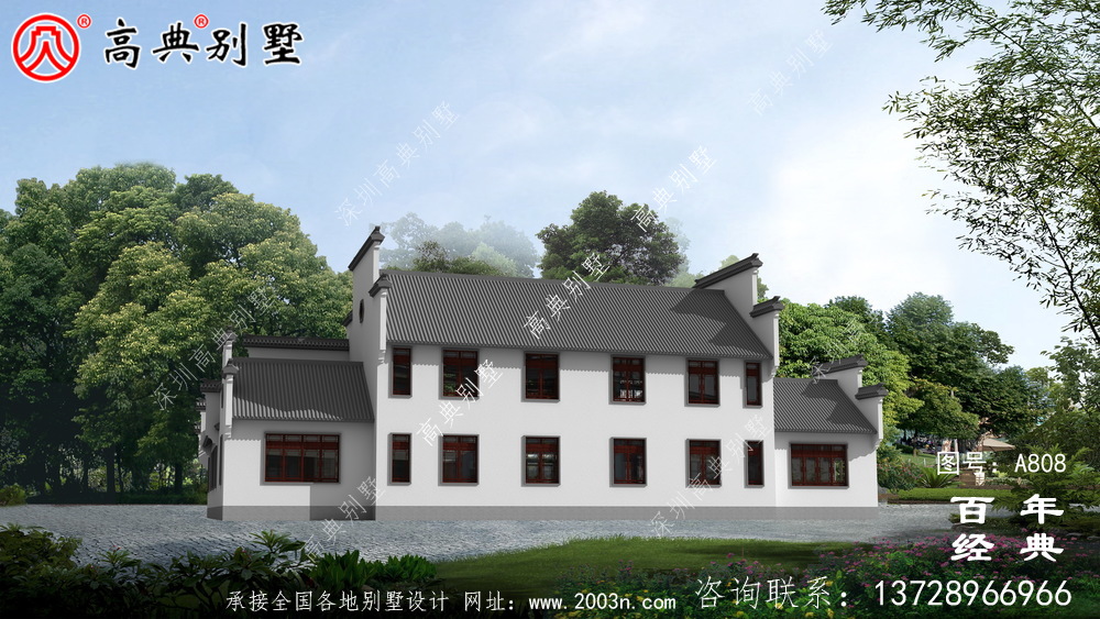 二层新中式房屋设计图纸及设计效果图_徽派房子设计图纸