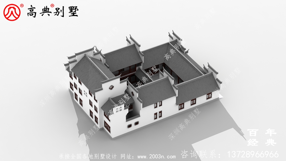 三層中式自建住宅設計圖紙及效果圖_徽派房子設計圖紙