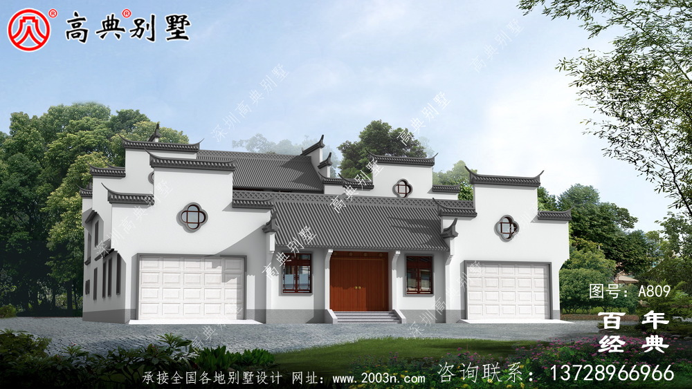 三層中式自建住宅設計圖紙及效果圖_徽派房子設計圖紙