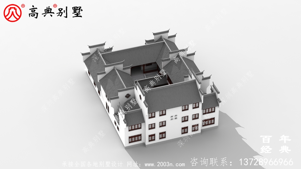 三層中式自建住宅設計圖紙及效果圖_徽派房子設計圖紙