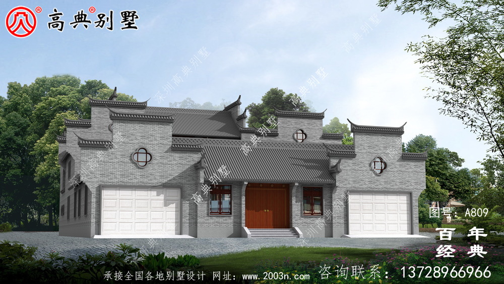 三層中式自建住宅設計圖紙及效果圖_徽派房子設計圖紙