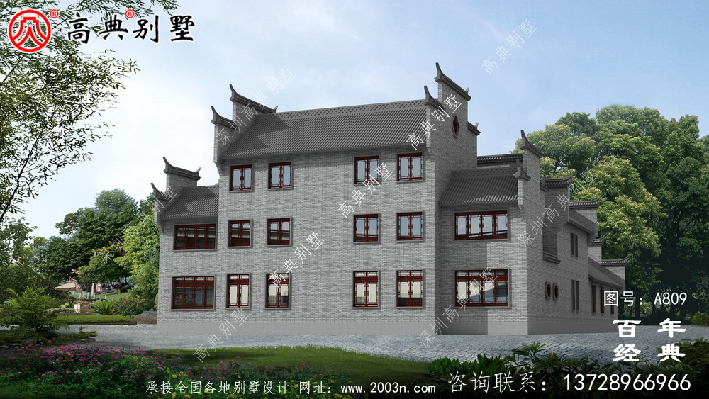 三層中式自建住宅設計圖紙及效果圖_徽派房子設計圖紙