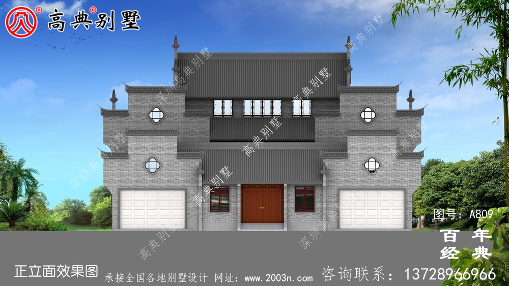 三層中式自建住宅設計圖紙及效果圖_徽派房子設計圖紙