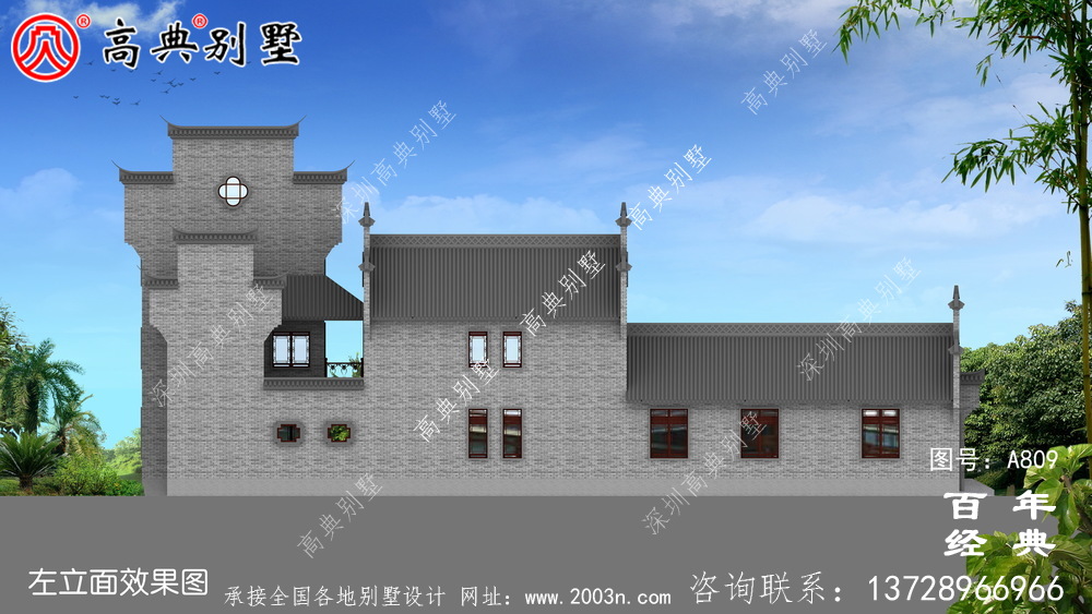 三層中式自建住宅設計圖紙及效果圖_徽派房子設計圖紙