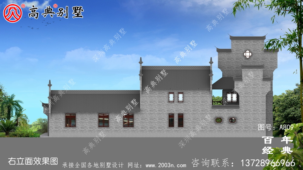三層中式自建住宅設計圖紙及效果圖_徽派房子設計圖紙