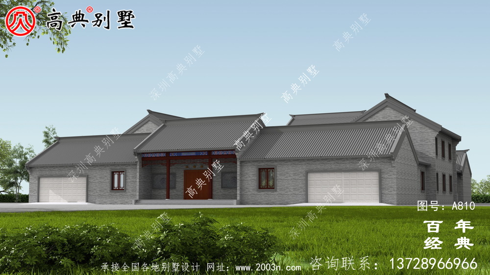 中式两层带院子别墅设计效果图及施工图_农村两层别墅设计图纸