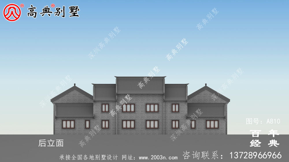中式两层带院子别墅设计效果图及施工图_农村两层别墅设计图纸