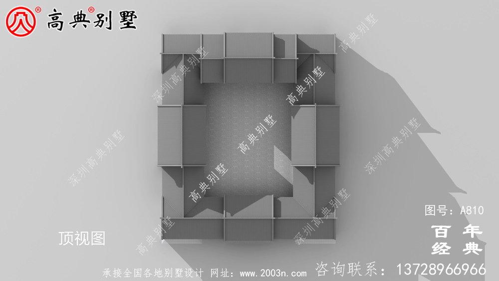中式两层带院子别墅设计效果图及施工图_农村两层别墅设计图纸