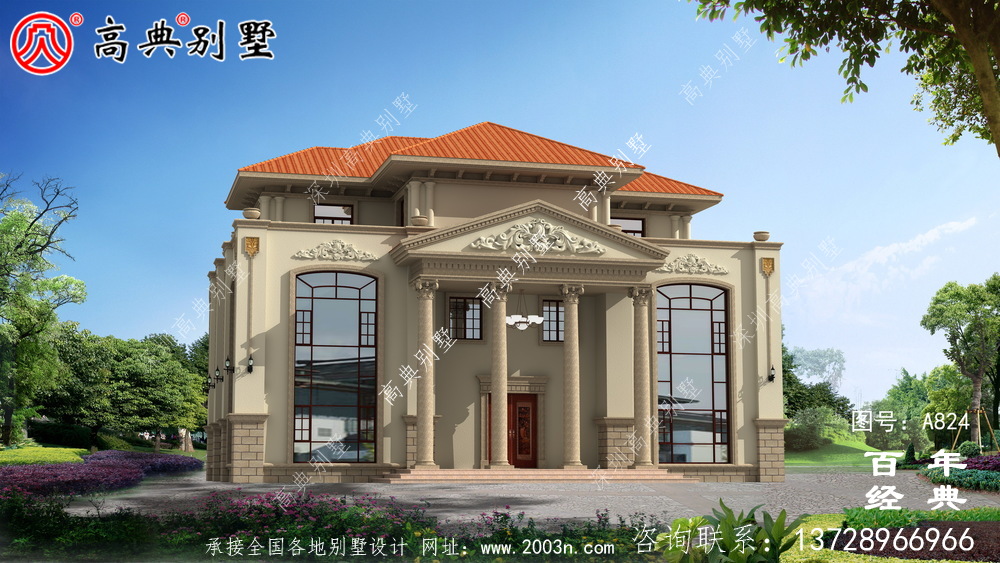 歐式豪華復式雙拼三層別墅設計圖紙_歐式別墅效果圖