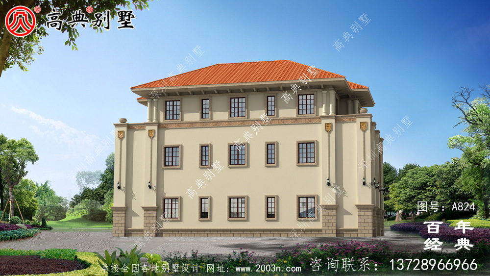 歐式豪華復式雙拼三層別墅設計圖紙_歐式別墅效果圖