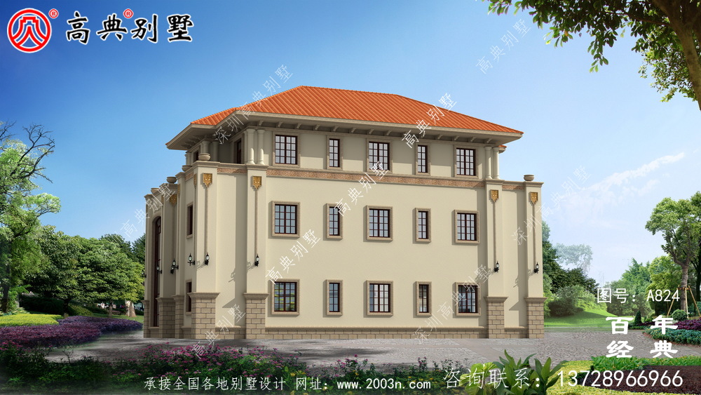 歐式豪華復式雙拼三層別墅設計圖紙_歐式別墅效果圖