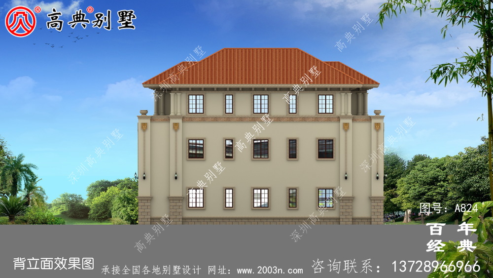 歐式豪華復式雙拼三層別墅設計圖紙_歐式別墅效果圖