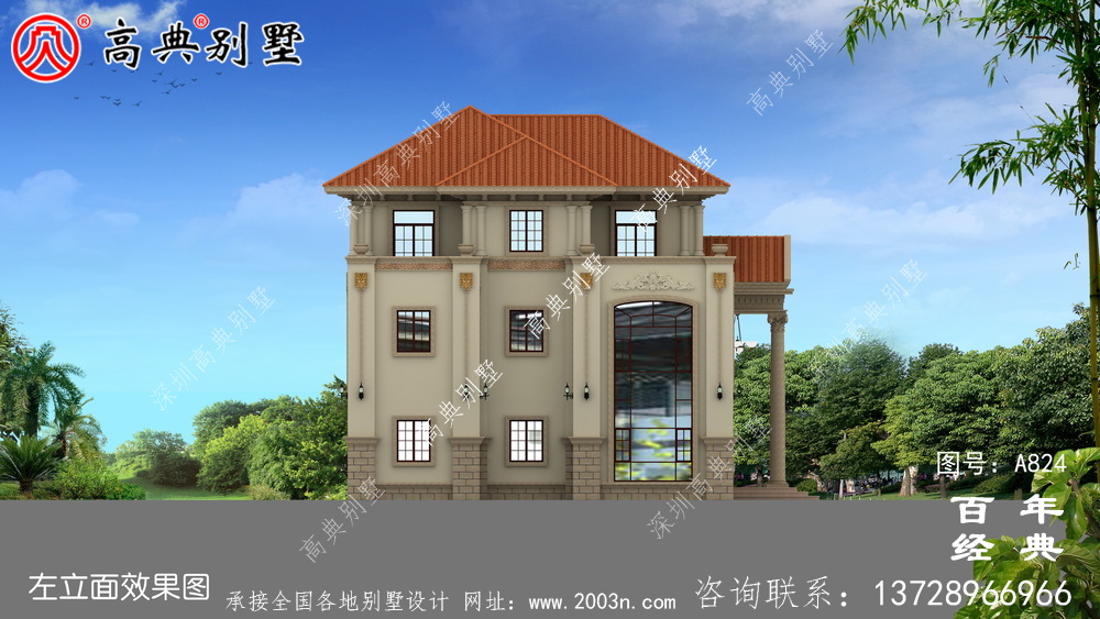 歐式豪華復式雙拼三層別墅設計圖紙_歐式別墅效果圖