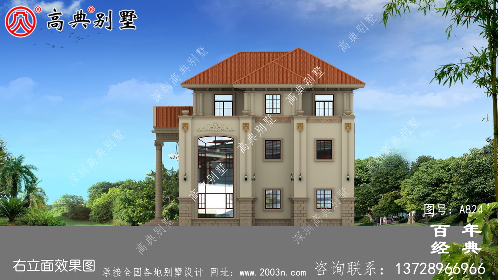 歐式豪華復式雙拼三層別墅設計圖紙_歐式別墅效果圖