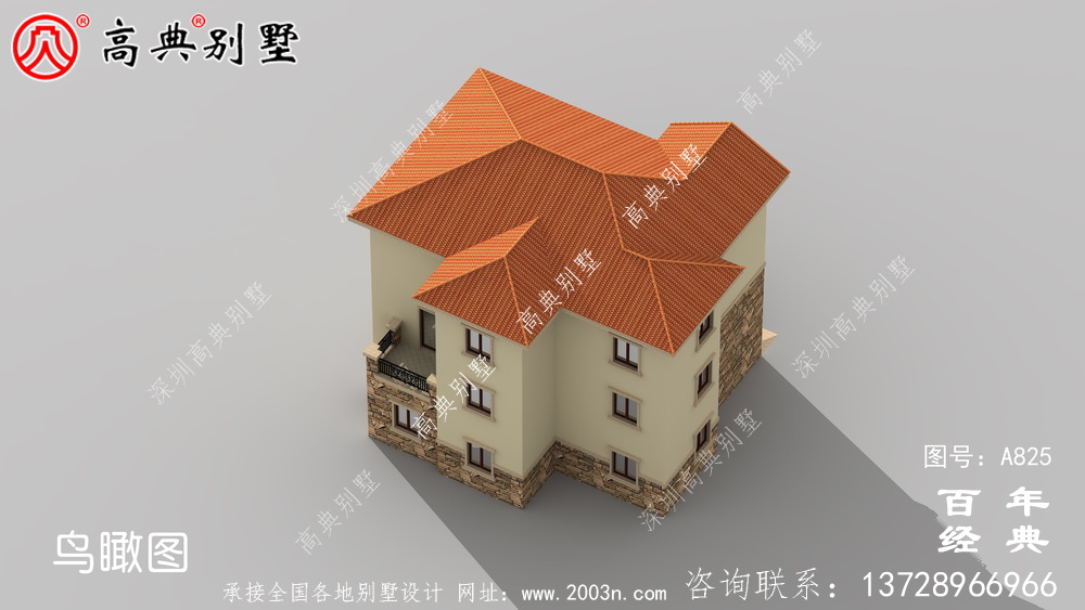 歐式風格三層帶陽臺戶型房子別墅設計圖紙_鄉村自建房設計效果圖