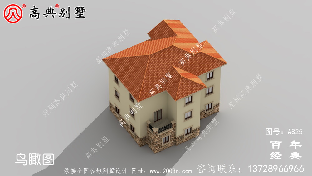 欧式风格三层带阳台户型房子别墅设计图纸_乡村自建房设计效果图