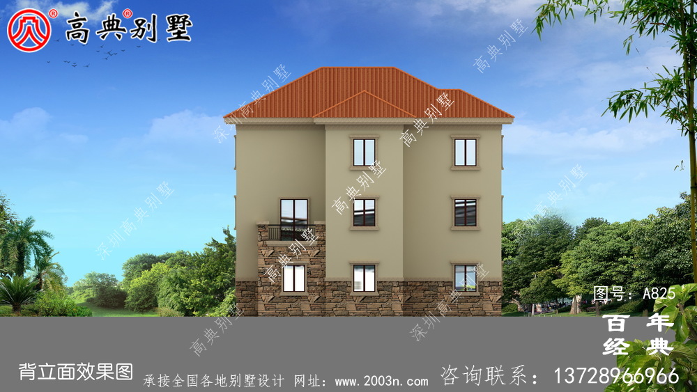 歐式風格三層帶陽臺戶型房子別墅設計圖紙_鄉村自建房設計效果圖