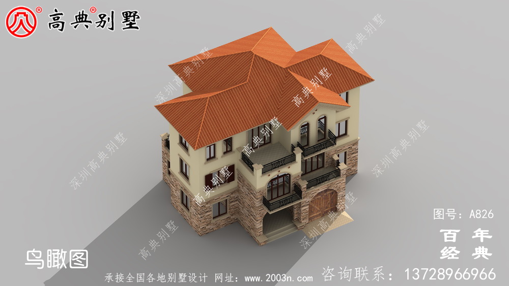 歐式三層別墅帶露臺(tái)設(shè)計(jì)圖紙_三層別墅外觀效果圖