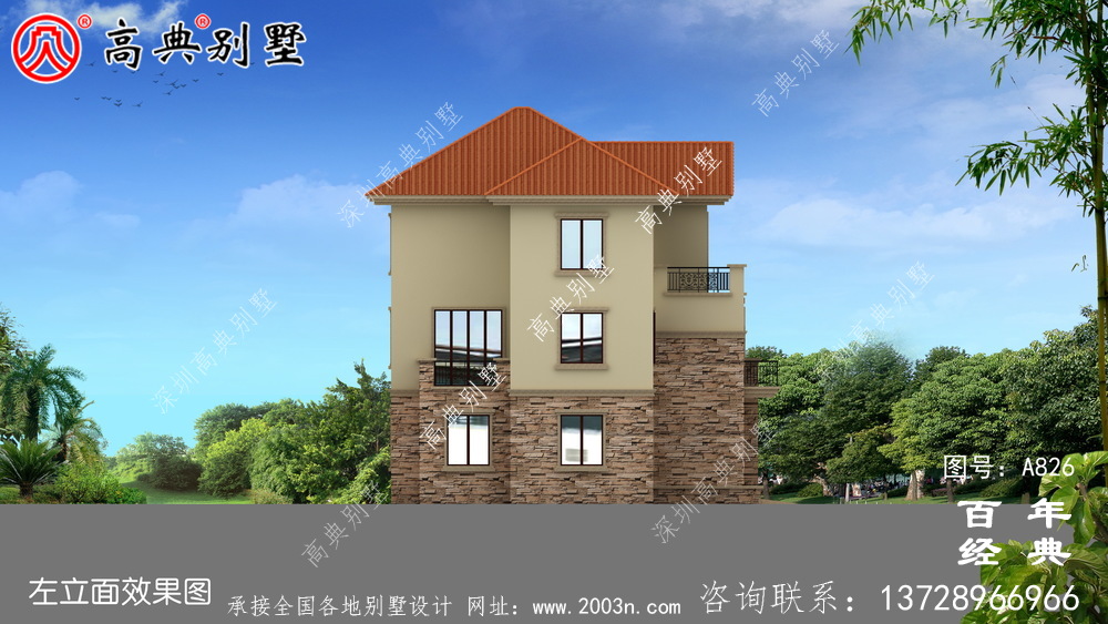 歐式三層別墅帶露臺(tái)設(shè)計(jì)圖紙_三層別墅外觀效果圖