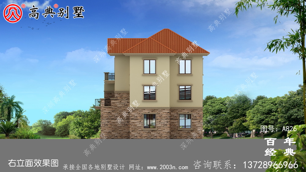 歐式三層別墅帶露臺(tái)設(shè)計(jì)圖紙_三層別墅外觀效果圖