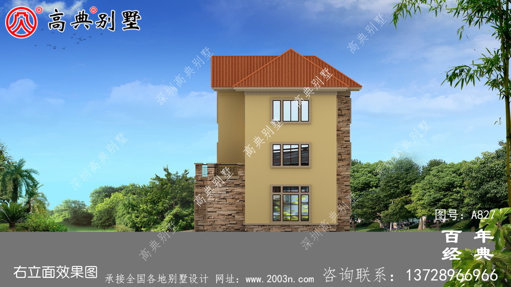 歐式古典三層帶陽臺別墅設(shè)計圖紙_三層別墅設(shè)計效果圖