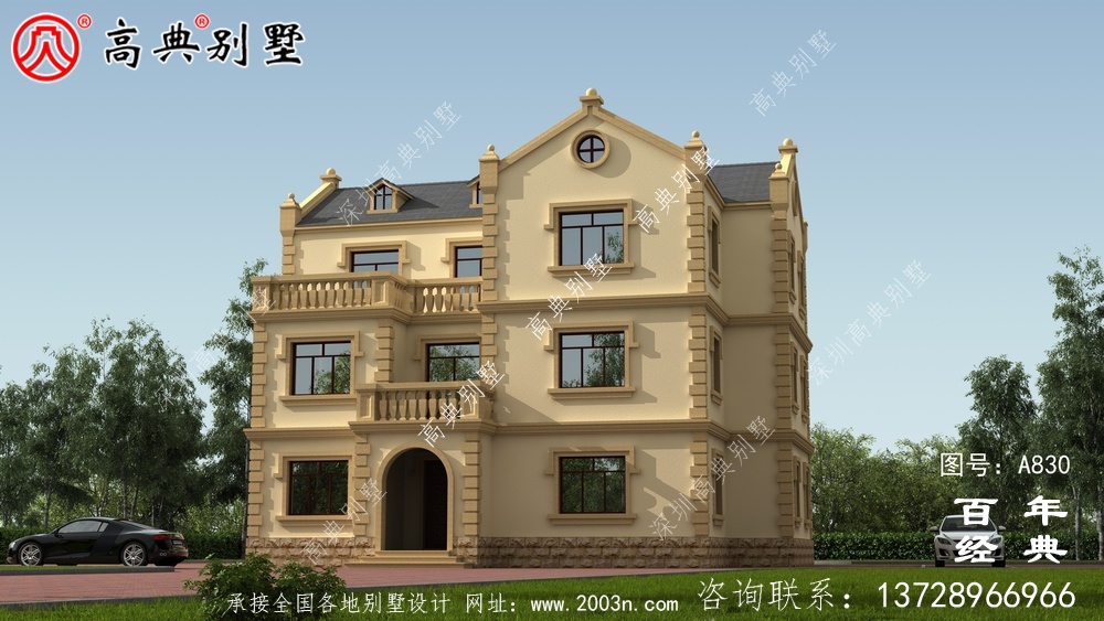 歐式三層別墅帶露臺設計圖紙_三層別墅設計效果圖紙