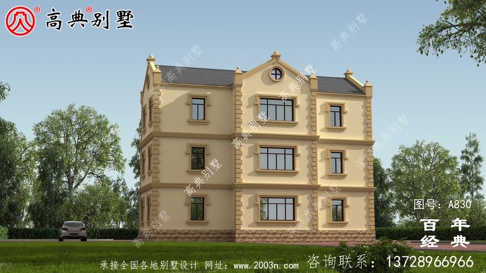 歐式三層別墅帶露臺設計圖紙_三層別墅設計效果圖紙