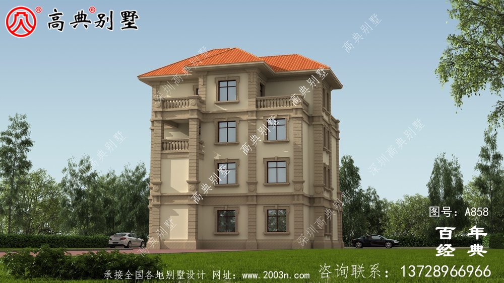 歐式四層帶車庫別墅設計圖紙_四層別墅設計效果圖