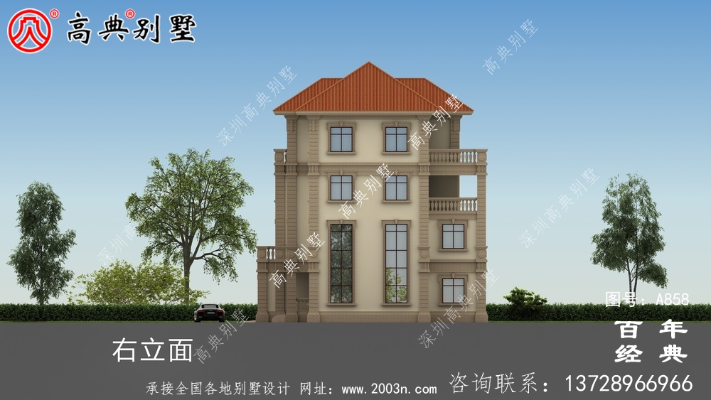 歐式四層帶車庫別墅設計圖紙_四層別墅設計效果圖