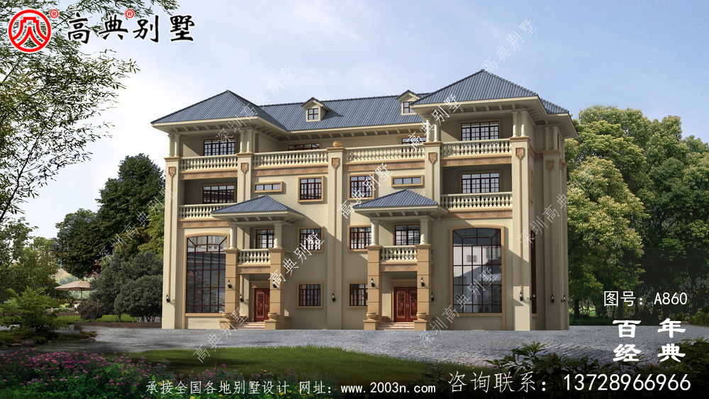 歐式四層復式雙拼別墅設計外觀圖紙_雙拼別墅效果圖紙