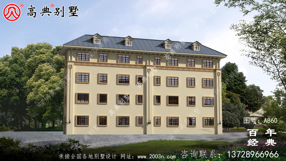 歐式四層復式雙拼別墅設計外觀圖紙_雙拼別墅效果圖紙