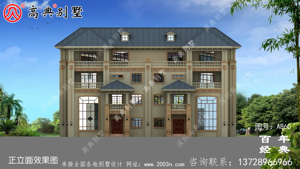 歐式四層復式雙拼別墅設計外觀圖紙_雙拼別墅效果圖紙