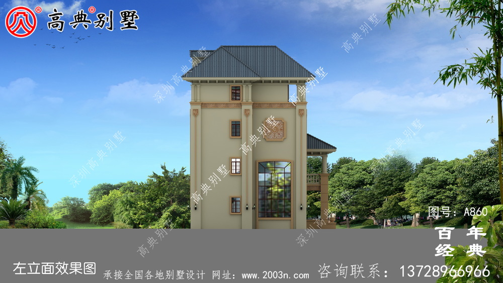 歐式四層復式雙拼別墅設計外觀圖紙_雙拼別墅效果圖紙