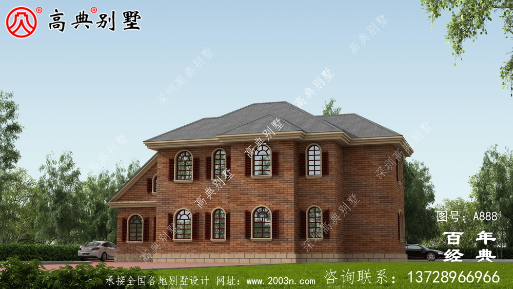 欧式二层带车库别墅设计效果图_农村二层自建建筑设计图