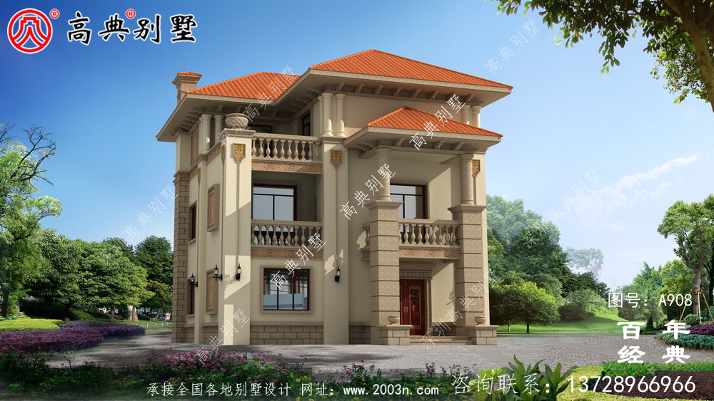 欧式三层带阳台别墅设计图纸及效果图_乡村三层别墅设计图 欧式三层带阳台别墅设计图纸及效果图_乡村三层别墅设计图
