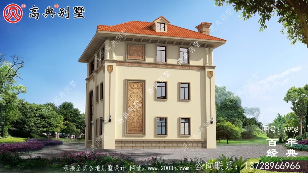 欧式三层带阳台别墅设计图纸及效果图_乡村三层别墅设计图