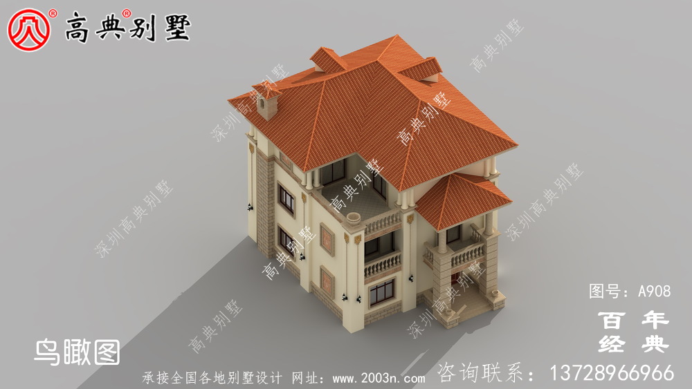 欧式三层带阳台别墅设计图纸及效果图_乡村三层别墅设计图