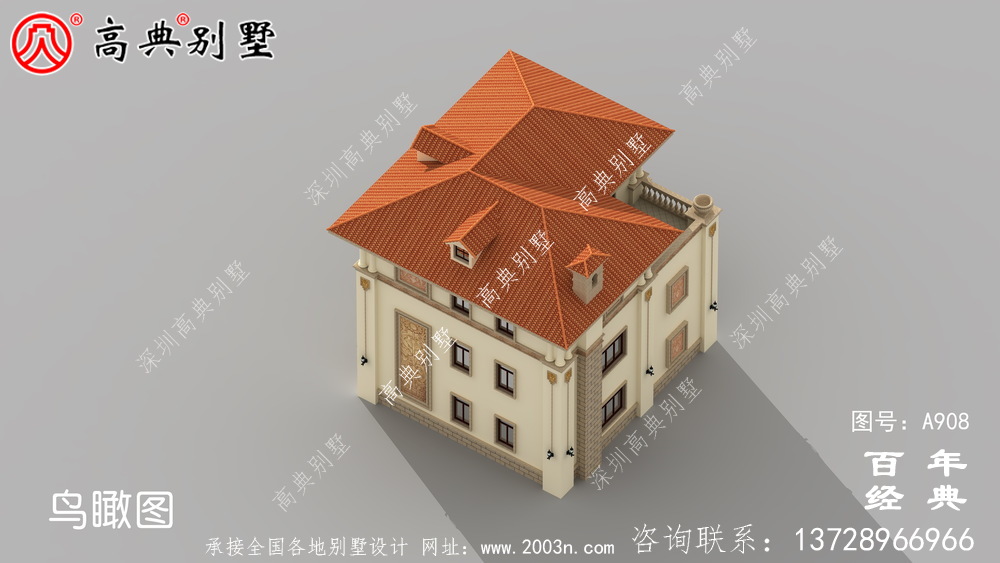 欧式三层带阳台别墅设计图纸及效果图_乡村三层别墅设计图