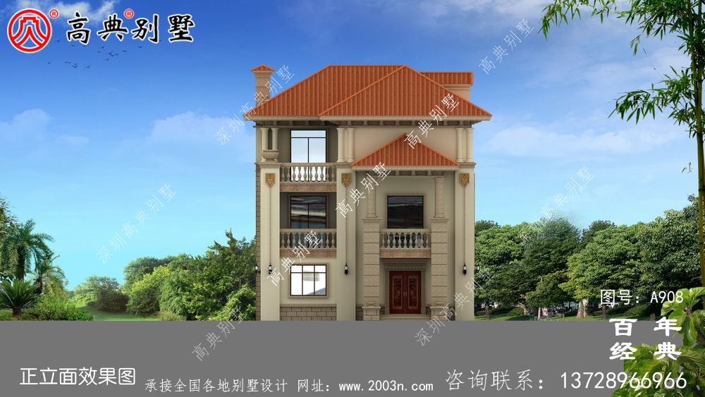 欧式三层带阳台别墅设计图纸及效果图_乡村三层别墅设计图