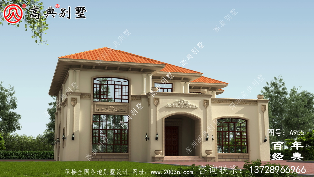 新农村复式二层别墅设计图纸及效果图_乡村双层建造房屋设计图